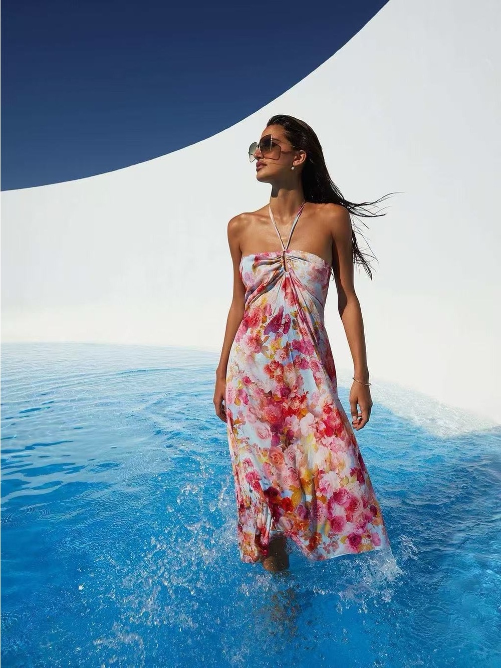 NWT Lagence Cheri Soft Cloud Floral Cover-Up Halter Dress